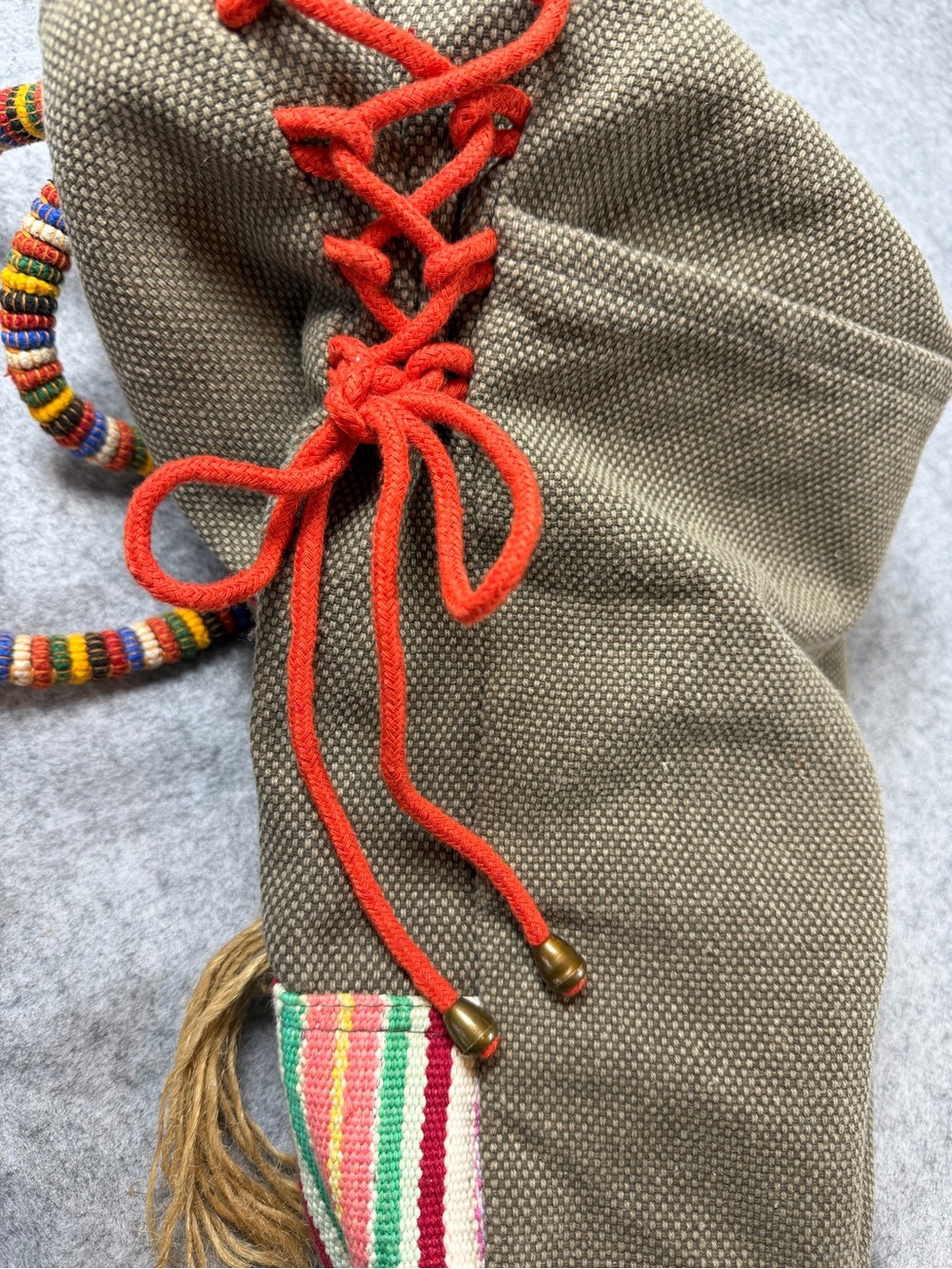 Bohemian Buddhist Inspired Hand Made Hemp Canvas Resin Yak Skull Om Symbol Tote - Picture 6 of 12